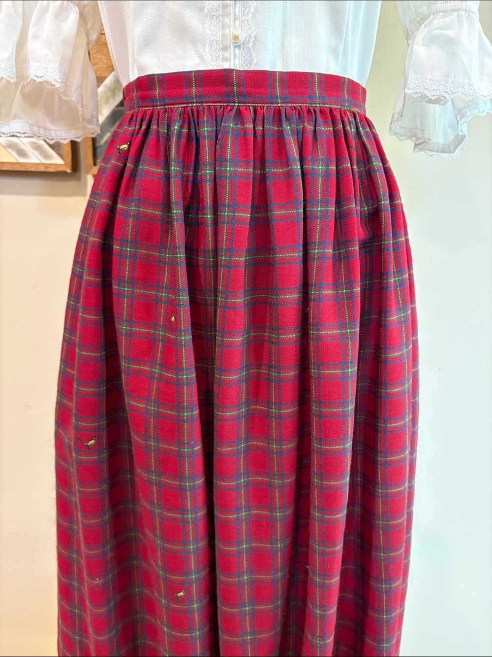 Vintage Ralph Lauren Red Plaid Wool Pheasant Equestrian Maxi Skirt Medium 12 - Picture 3 of 14